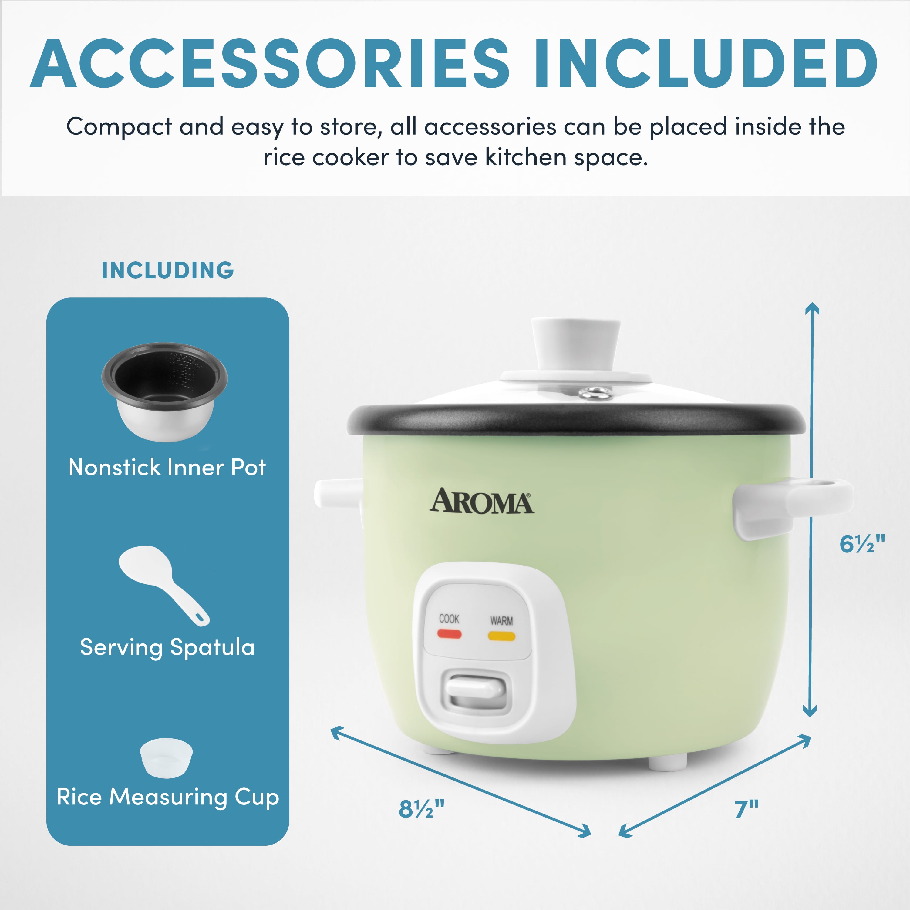 AROMA® 4-Cups (Cooked) / 1Qt. Rice & Grain Cooker, Light Green, New, ARC-302NGLG