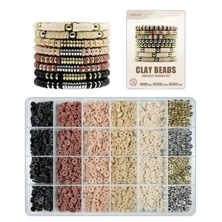 Clay Beads Bracelet Kit,Bracelet Making Kit 3200Pcs, Clay Beads Bracelet Kit with Gold Beads and Sliver Beads (Earth Tone)