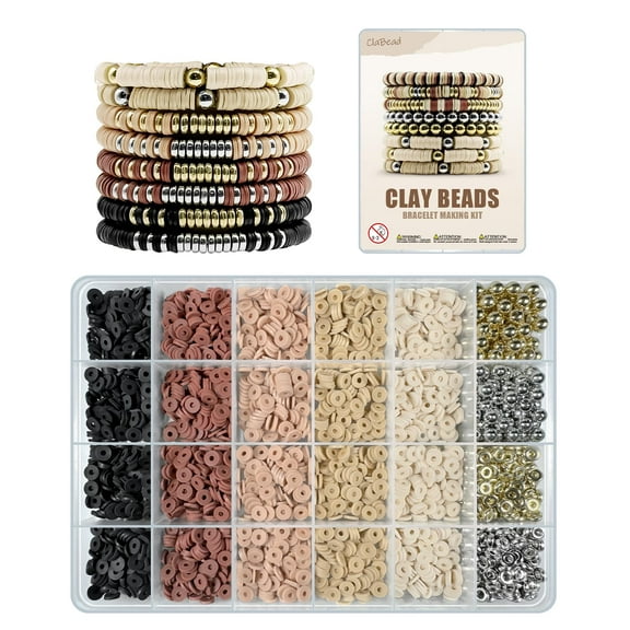 Clay Beads Bracelet Kit,Bracelet Making Kit 3200Pcs, Clay Beads Bracelet Kit with Gold Beads and Sliver Beads (Earth Tone)