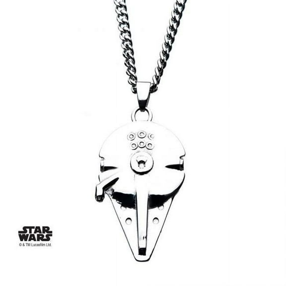 Star Wars Jewelry Unisex Adult Stainless Steel Millenium Falcon Pendant Necklace With Chain, Silver, One Size