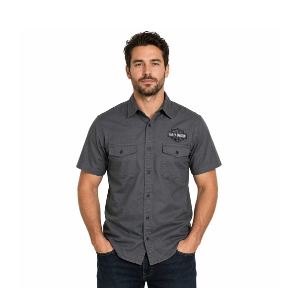 Harley-Davidson Chemise Gris Cendré pour Homme à Boutons devant Broderie P/P (347)