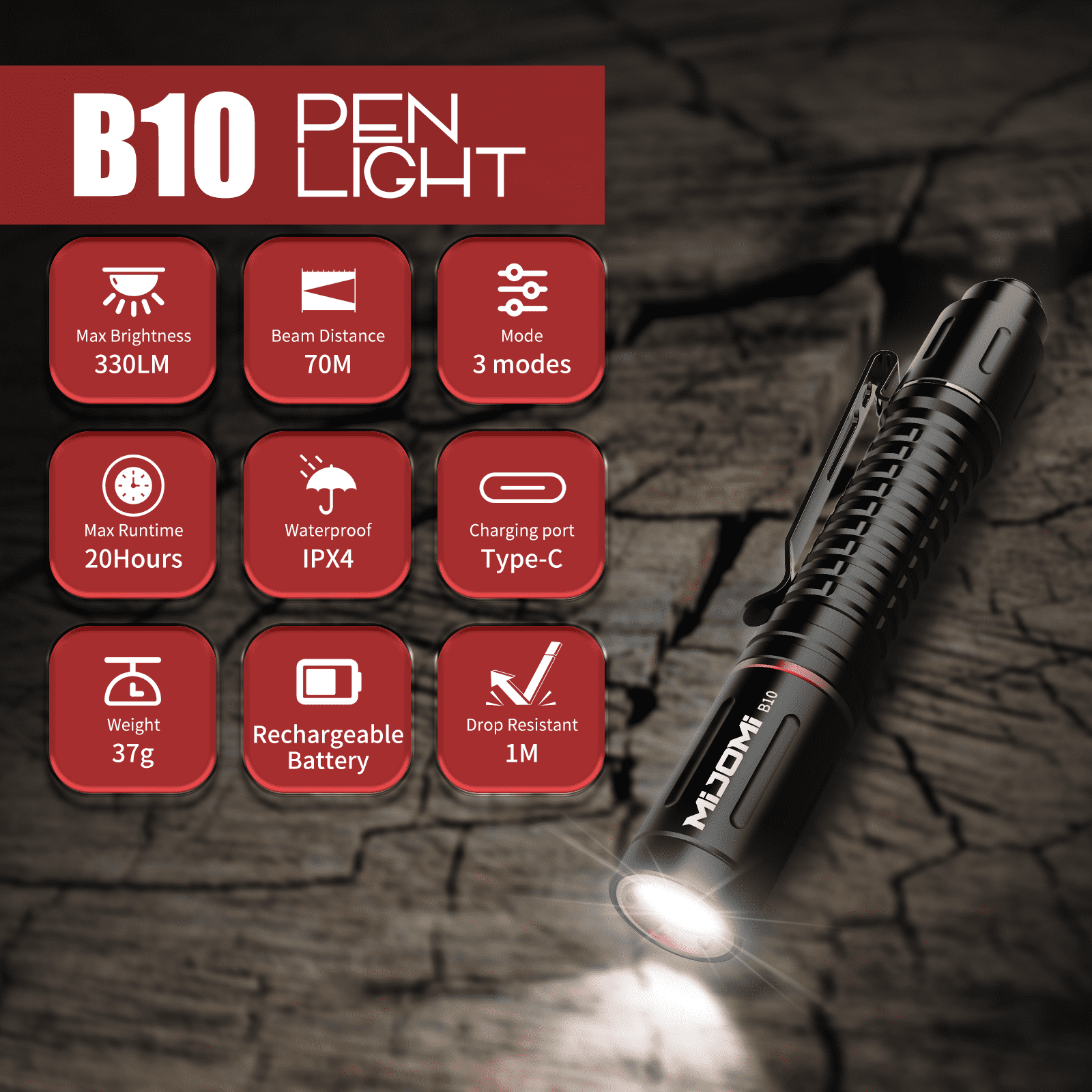 EDC Compact Flashlight, 330 High Lumen AAA Rechargeable with Clip and Small Tactical Switch Pocket Flashlight for Inspection,Work,Emergency,Hiking,Home,Outdoor