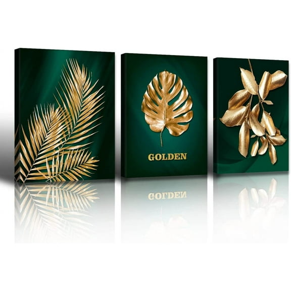 Elegant African American Black Girl Canvas Wall Art - 3Pcs d Black & Gold Women Pictures for Living Room, Bathroom & Bedroom Decor - Gold Tropical Botanical Prints for Home Decoration