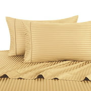 Royal Plush 100% Cotton 600 Thread Count Sheet Sets, Luxurious Sateen Weave Stripes, Deep Pockets (18" Pockets), 4 Piece Full Size Sheet Set, Gold