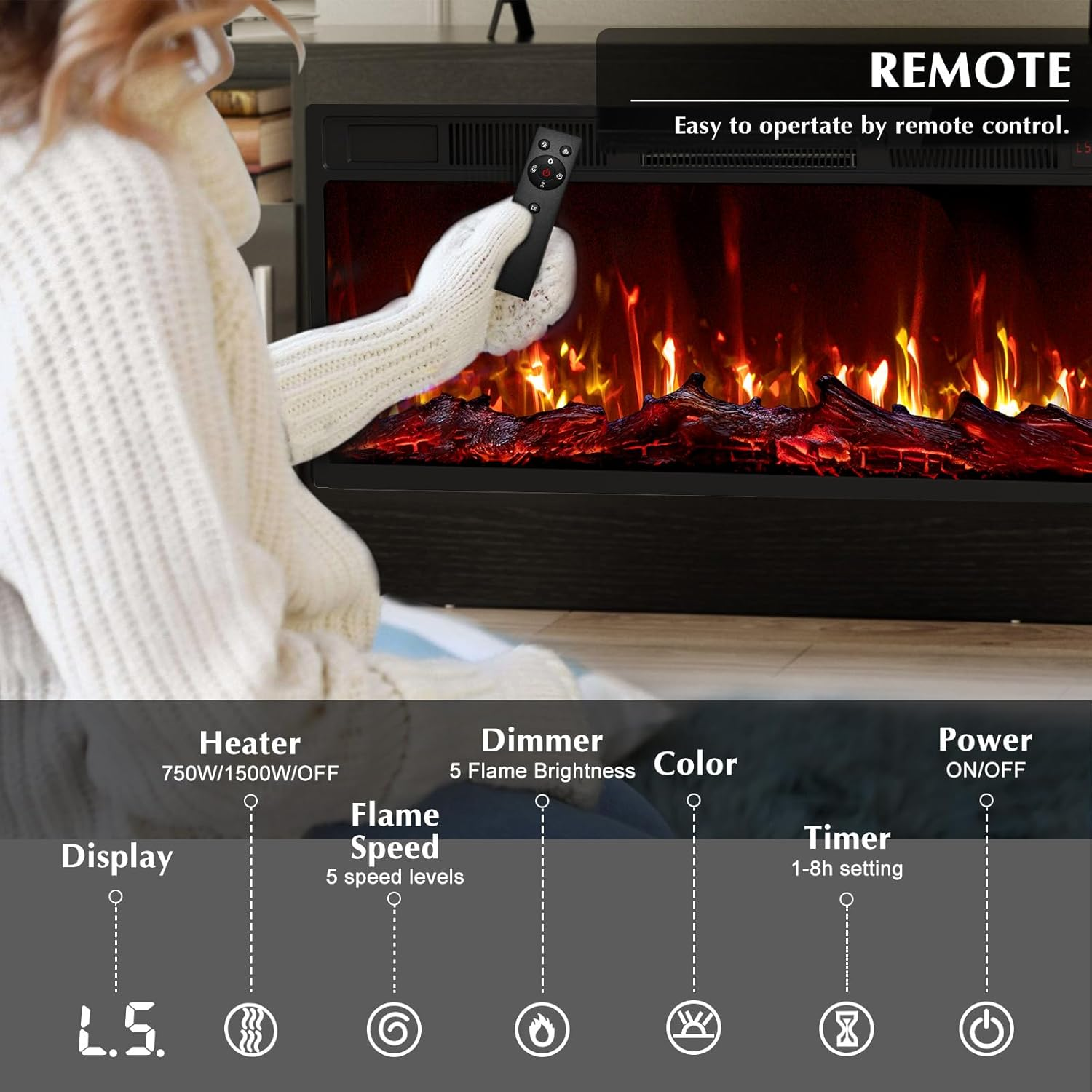 Waleaf 70" Fireplace TV Stand for TVs up to 80" photo 7