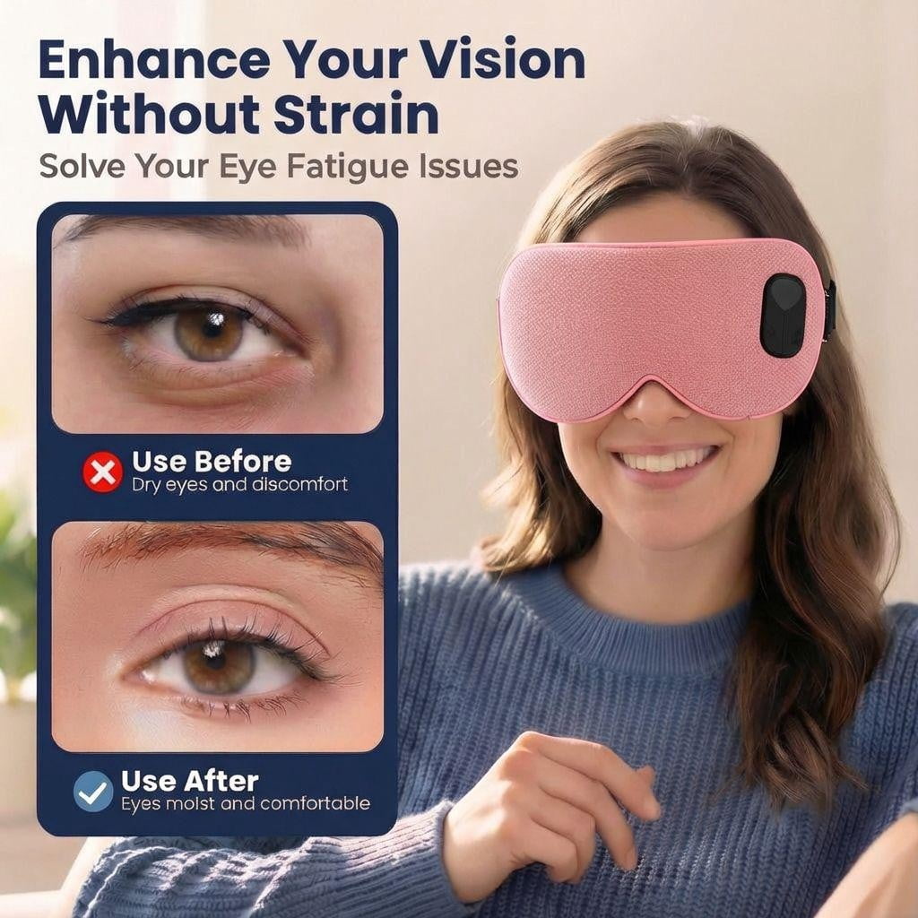 FACEMOON Cordless Rechargeable Heated Eye Mask Warm Comfort Natural Flaxseed for Eye Relaxation Sleep Aid Dry Eyes Pink