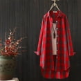 thumbnail image 2 of Hessimy Womens Flannel Plaid Shirts Roll Up Long Sleeve Mid-Long Casual Boyfriend Shirts with Pockets(Z05-Red,L）, 2 of 3