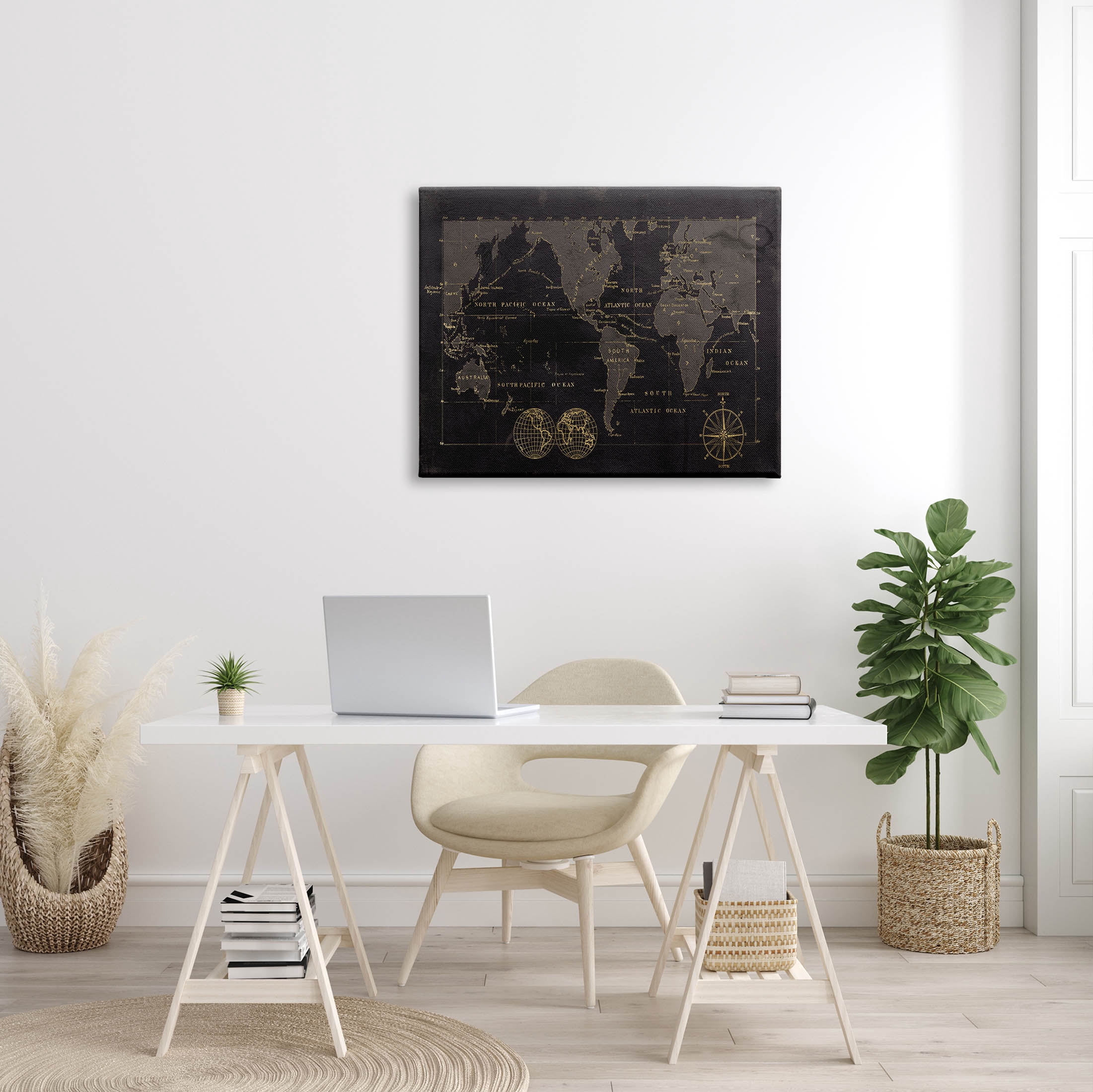 Stupell Industries Black Detailed World Map Graphic Art Gallery Wrapped Canvas Print Wall Art, Design by Carol Robinson