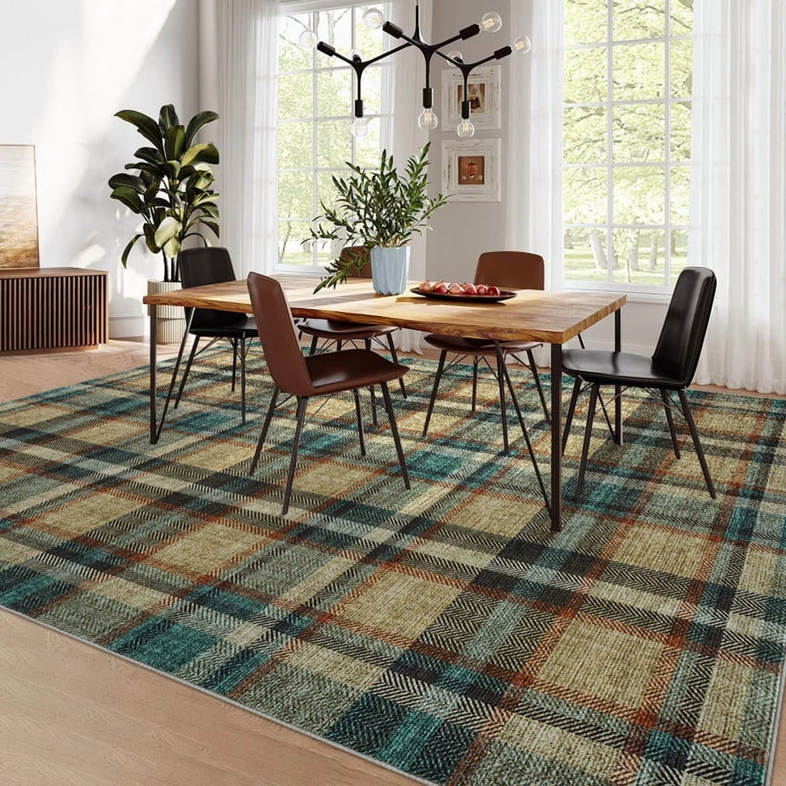 8'x10' Modern Washable Area Rugs for Living Room Tartan Ultra Soft Rug for Bedroom Farmhouse Non Slip Throw Rugs for Home Office
