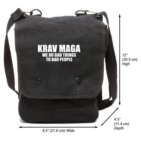 Krav Maga We Do Bad Things Canvas Crossbody Travel Map Bag Case in Black &