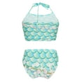 thumbnail image 2 of TiaoBug Girls 2 Pcs Mermaid Bikini Sets Shiny Halter Ruffles Crop Top with Triangle Brief Bathing Suit Tankini Light Blue A 150, 2 of 5