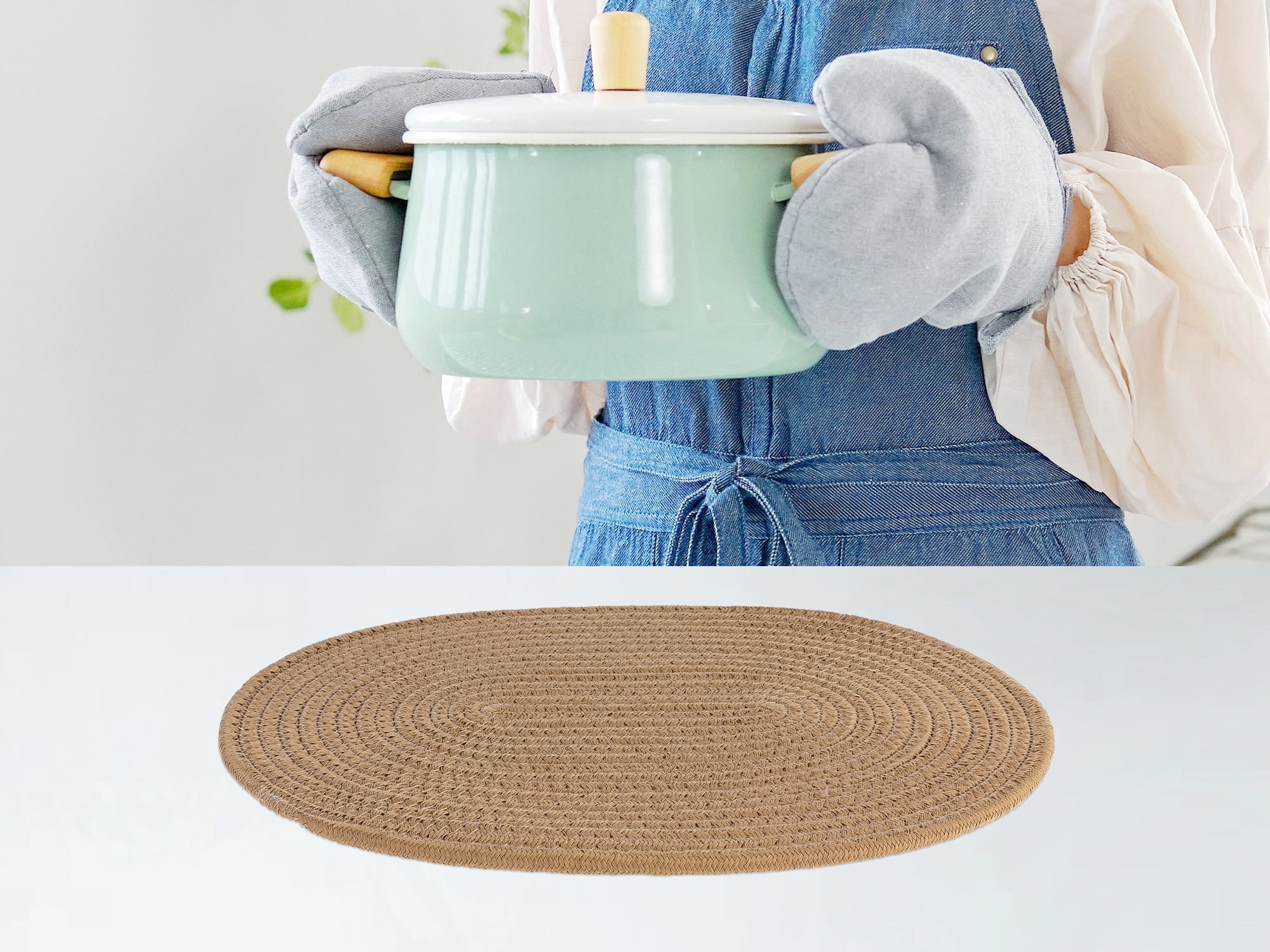 Unique Bargains Set of 4 Cotton Rope Placemats for Dining Table Decor Table Mat Brown