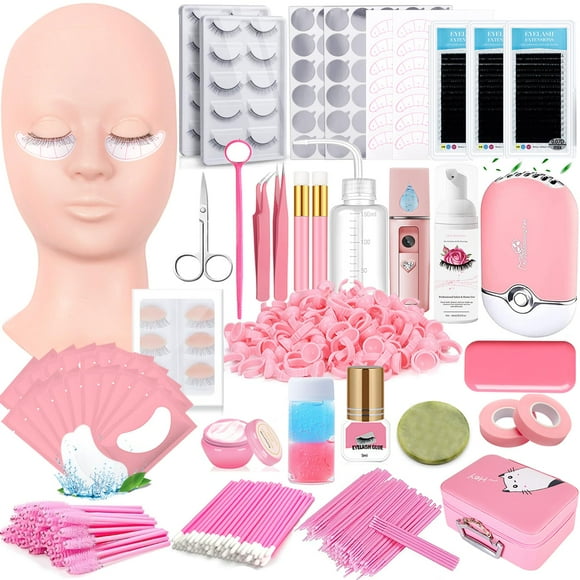 Lash Extension Kit Eyelash Practice for Beginners Professional Set with Mannequin Head Removable Eyelids USB Fan Spraye Individual False Lash Eyelash