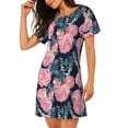 thumbnail image 2 of Vsdgher Chemise de Nuit à Manches Courtes Motif Fleurs Roses pour Femmes, Col Rond, Mignonne, Confortable, 2 of 6