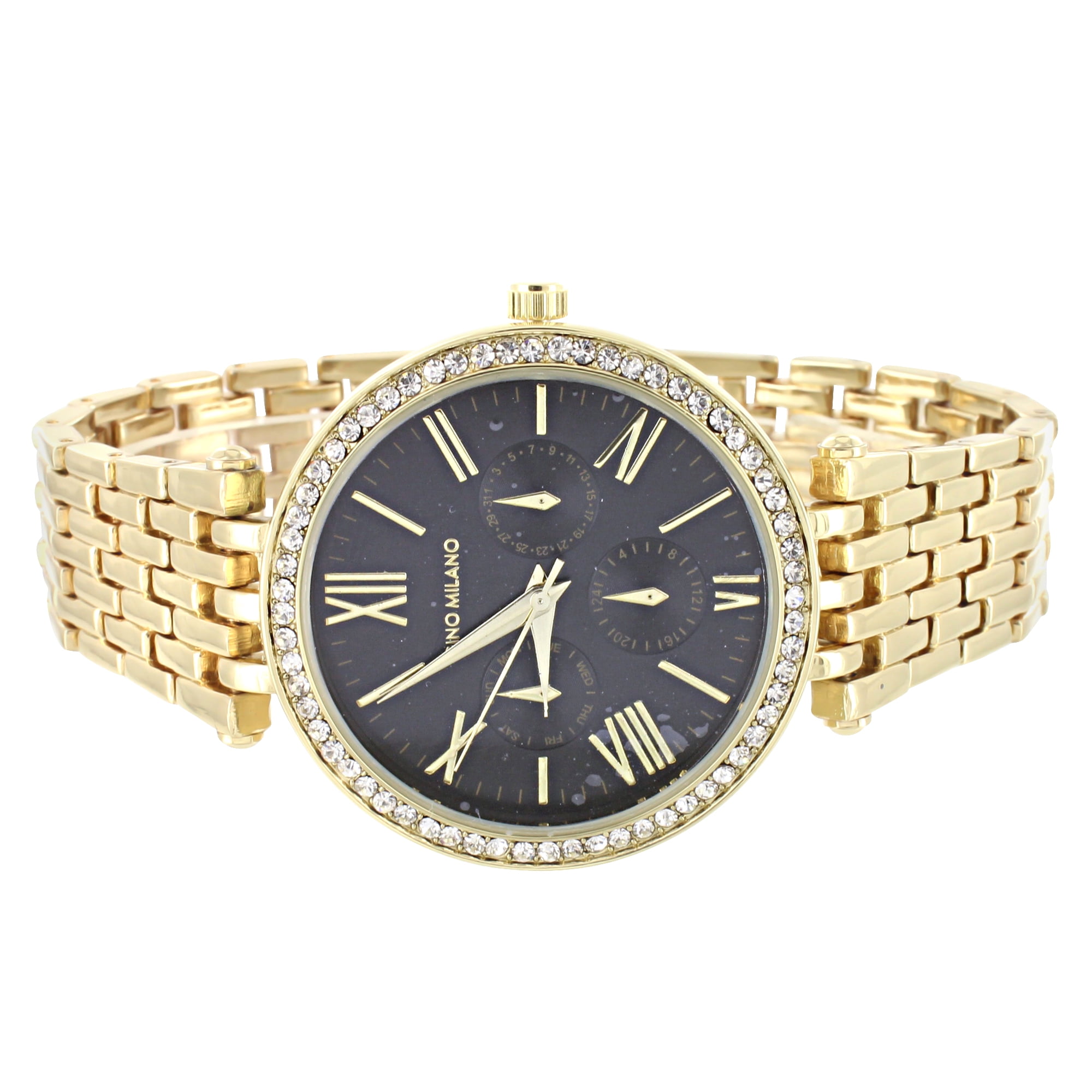 Master Of Bling Gino Milano Watch Roman Numeral Dial Analog Quartz Water Resistant Classy Gold