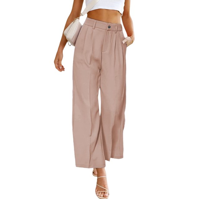 Pantalones De Pierna Ancha Pantalones de pierna ancha para mujer Moda Sólido Elegante Casual Lady Trajes Pantalones (Rosa L) Cgtredaw Para estrenar