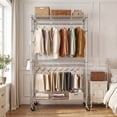 thumbnail image 5 of Heavy Duty Closet Garment Rack,3-Tier Adjustable Metal Freestanding Clothes Rack with 2 Rods and Side Hooks,Wheels,15.7" D x 29.5" W x 74.5" H,Chrome, 5 of 7