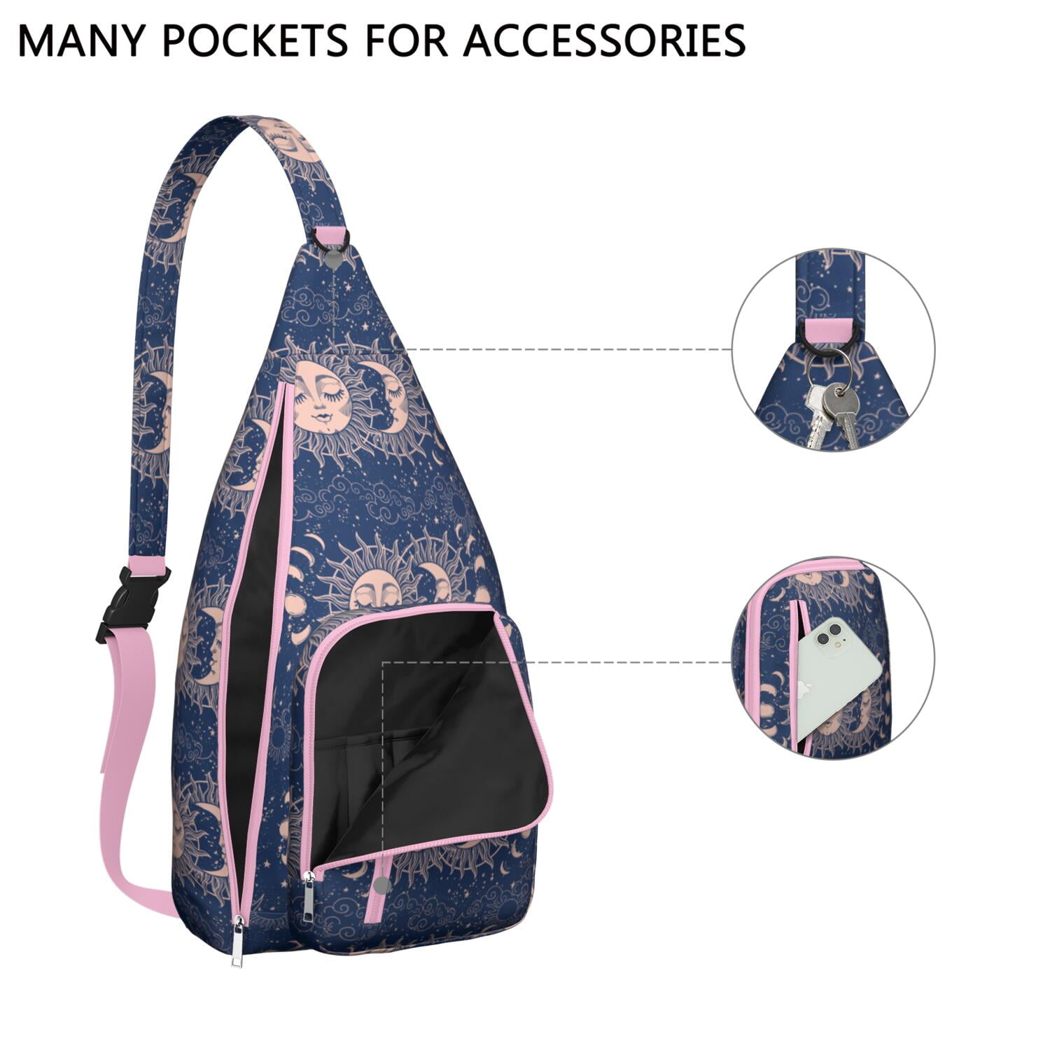 Gothic Mystical Crossbody Bag - Sun & Moon Star Print, Dark Aesthetic Sling Pack, Waterproof & Adjustable Strap