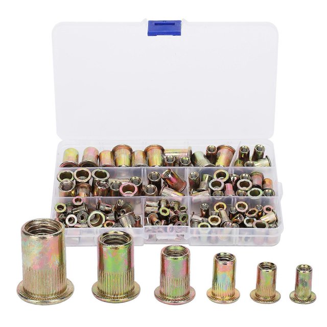 Kit surtido de 150 tuercas remachables M3 M4 M5 M6 M8 M10 con insertos roscados de extremo abierto y cabeza plana