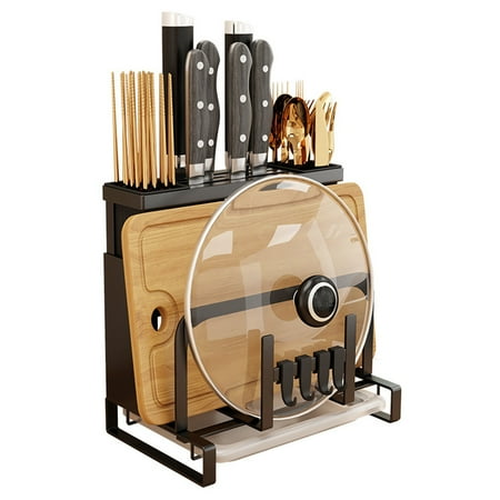 

Knife Holder Chopstick Spoon Fork Organizer Shelf Pot Holder Cutting Board Rack with Tray Rack A