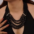 thumbnail image 6 of 1920s Flapper Faux Pearl Strand Necklace and Earrings Set Boho Vintage Layered Long Chunky Crystal Stacked Choker for Women, 6 of 12
