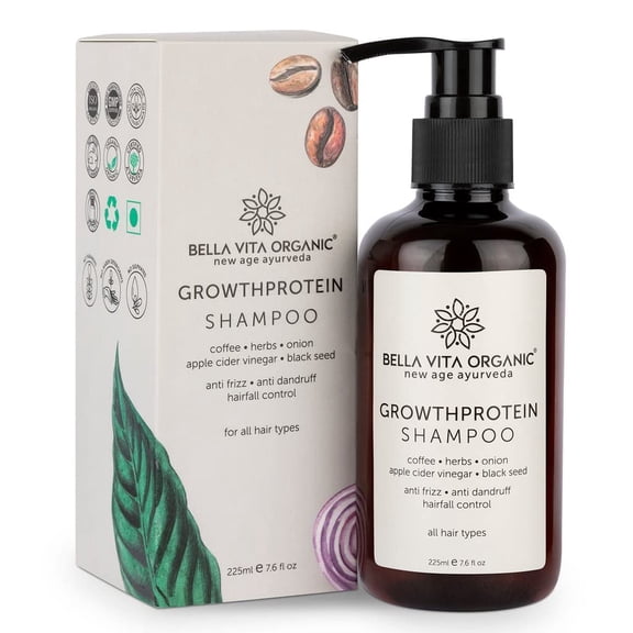 Bella Vita Organic Shampoo & Conditioner with Growth Protein for Hair Volume, Fall, Dandruff, Frizz Control, Shine & Strength, 225 ml