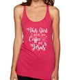 thumbnail image 1 of Wild Bobby, This Girl Runs On Coffee And Jesus Inspirational/Christian Women Tri-Blend Racerback Tank Top, Shocking Pink, Large, 1 of 5