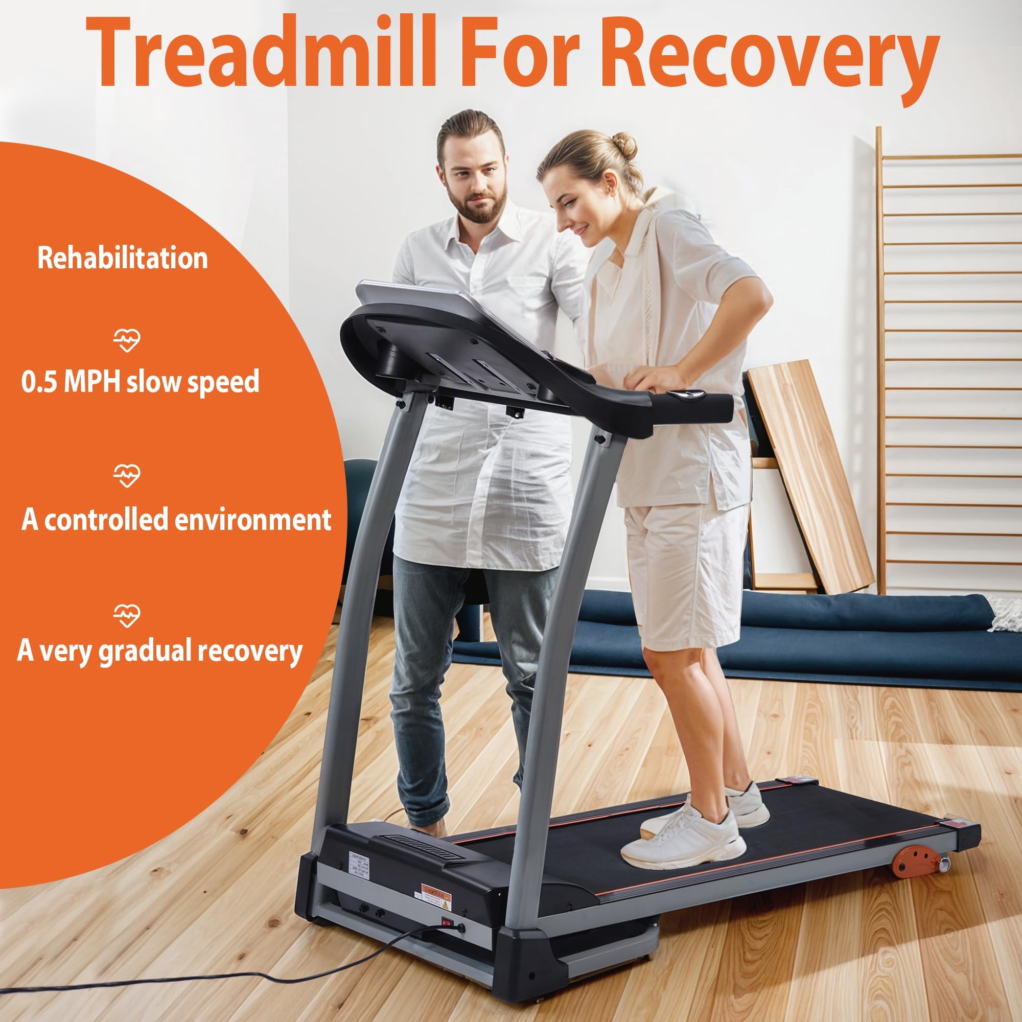 Aukfa Electric Treadmill with Incline, 300 lb Capacity Folding Treadmill, 7.5 mph Max Speed for Home Office