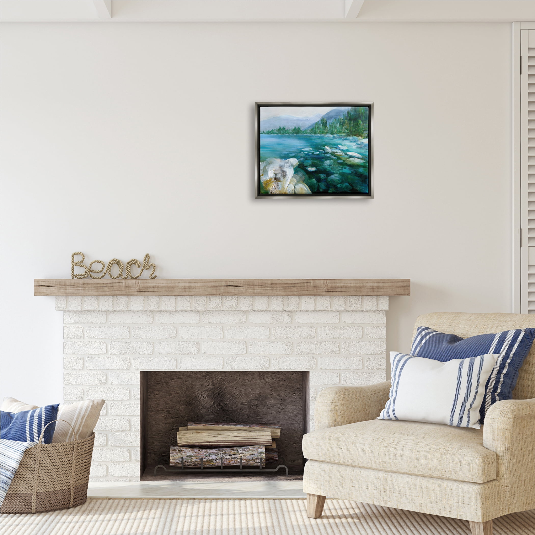 Stupell Industries Rocky River Landscape Nature Painting Gray Floater Framed Art Print Wall Art, 21 x 17