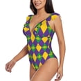thumbnail image 3 of Yiaed Mardi Gras Print Women's Ruffled One Piece Swimsuit V Neck Swimwear Slimming Monokini for Woman-XX-Large, 3 of 8