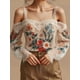 thumbnail image 3 of Blusas elegantes con hombros descubiertos para mujer, jerséis, tops con encaje, estampado floral de plantas, top con hombros descubiertos, camisa y blusa de verano, camisetas para mujer, 3 of 3
