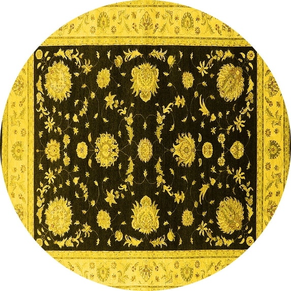 Ahgly Company Machine Washable Indoor Round Oriental Yellow Industrial Area Rugs, 4' Round