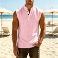 thumbnail image 2 of Muscle Tank Tops for Men Casual Sleeveless Workout Gym Muscle Henley Shirt Slim Fit Basic Summer Beach Tops Pink XL, 2 of 8