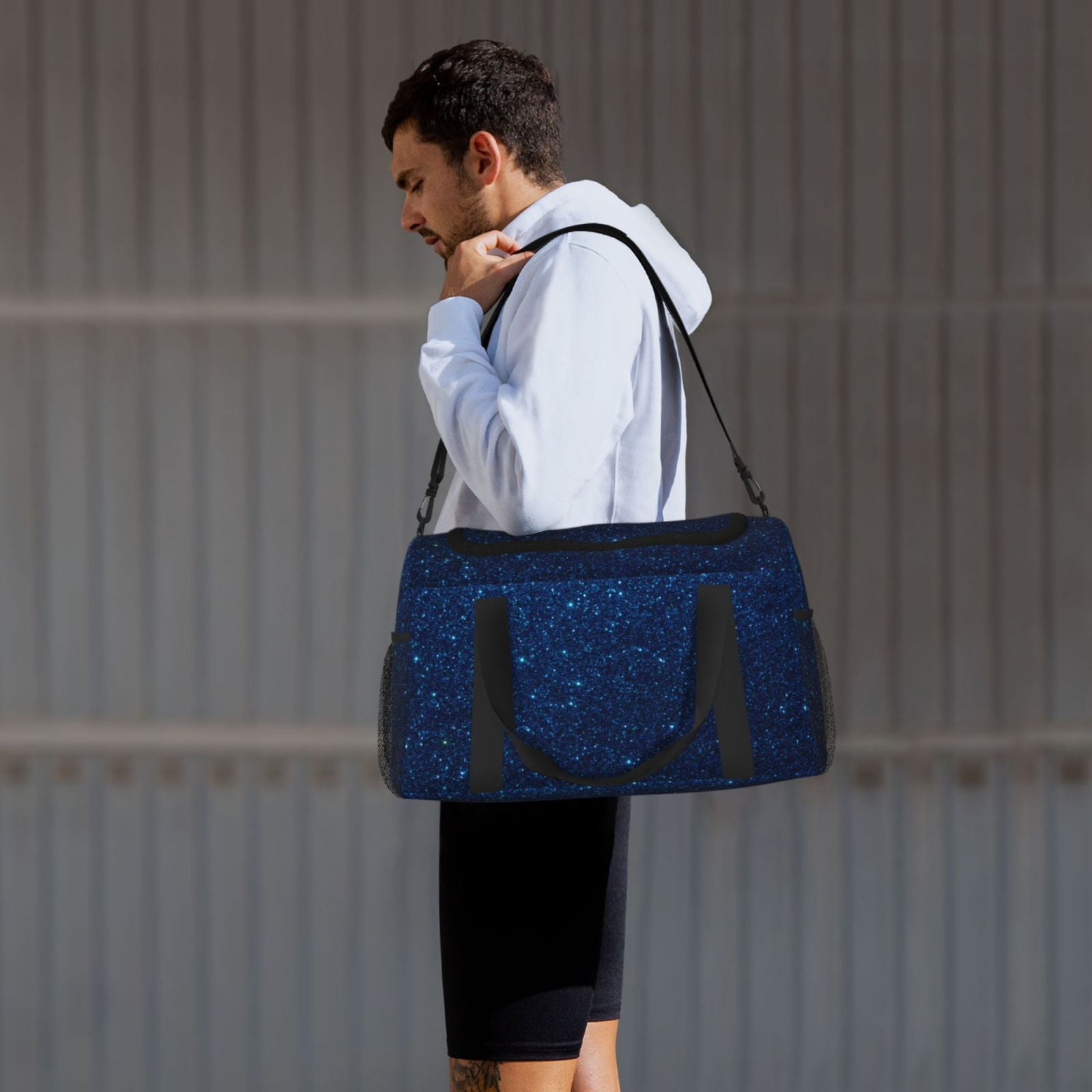 Fuzoiu Sparkling Blue Glitter Print Travel Duffle Bag,Carry On Tote Bags,Duffel Bag,Sport Gym Bag, Hospital Bag for Labor and Delivery, Overnight Bag,Luggage Bag