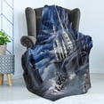 thumbnail image 4 of Fantasy Soft Flannel Fleece Throw Blanket, Island with Castle Full Moon Cloudy Dramatic Sky Foggy Weather, Cozy Plush for Indoor and Outdoor Use, 70" x 90", Dark Blue Grey White, by Ambesonne, 4 of 5