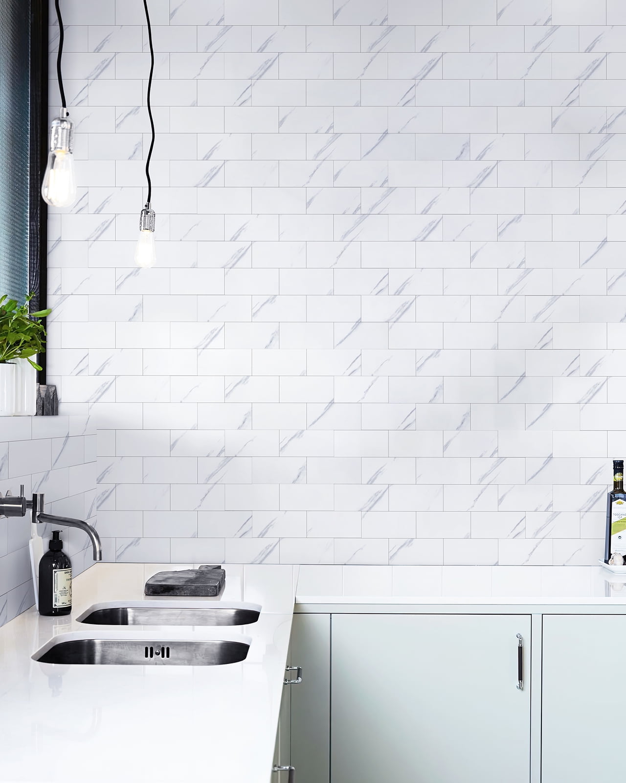 Peel and Stick Backsplash White Marble, Stickon Tile for Kitchen