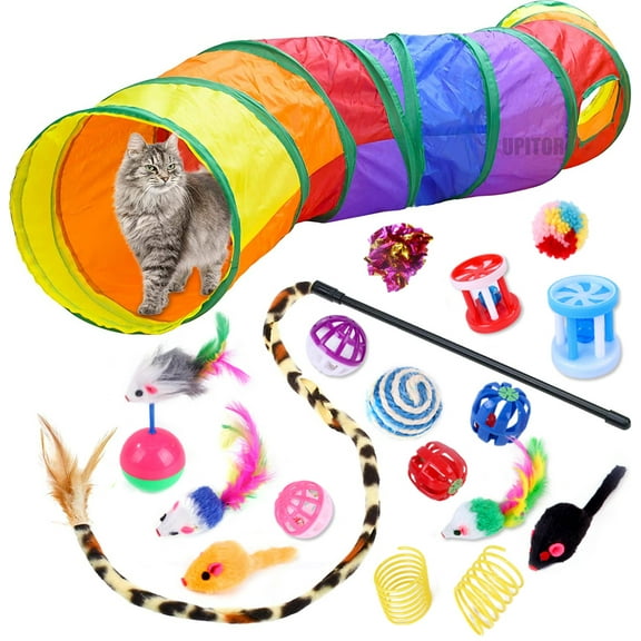 UPITOR Cat Toys Kitten Toys Set Collapsible Tunnel and 20pcs Ultimate Toy Combination for Indoor Cats,Large Long Dog Cat Tunnel Tube for Kitten Kitty Puppy Bunny Rabbit