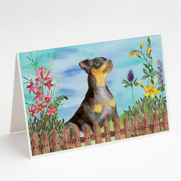 Caroline's Treasures Miniature Pinscher Spring Greeting Cards with Envelopes, 5" x 7" (8 Count)