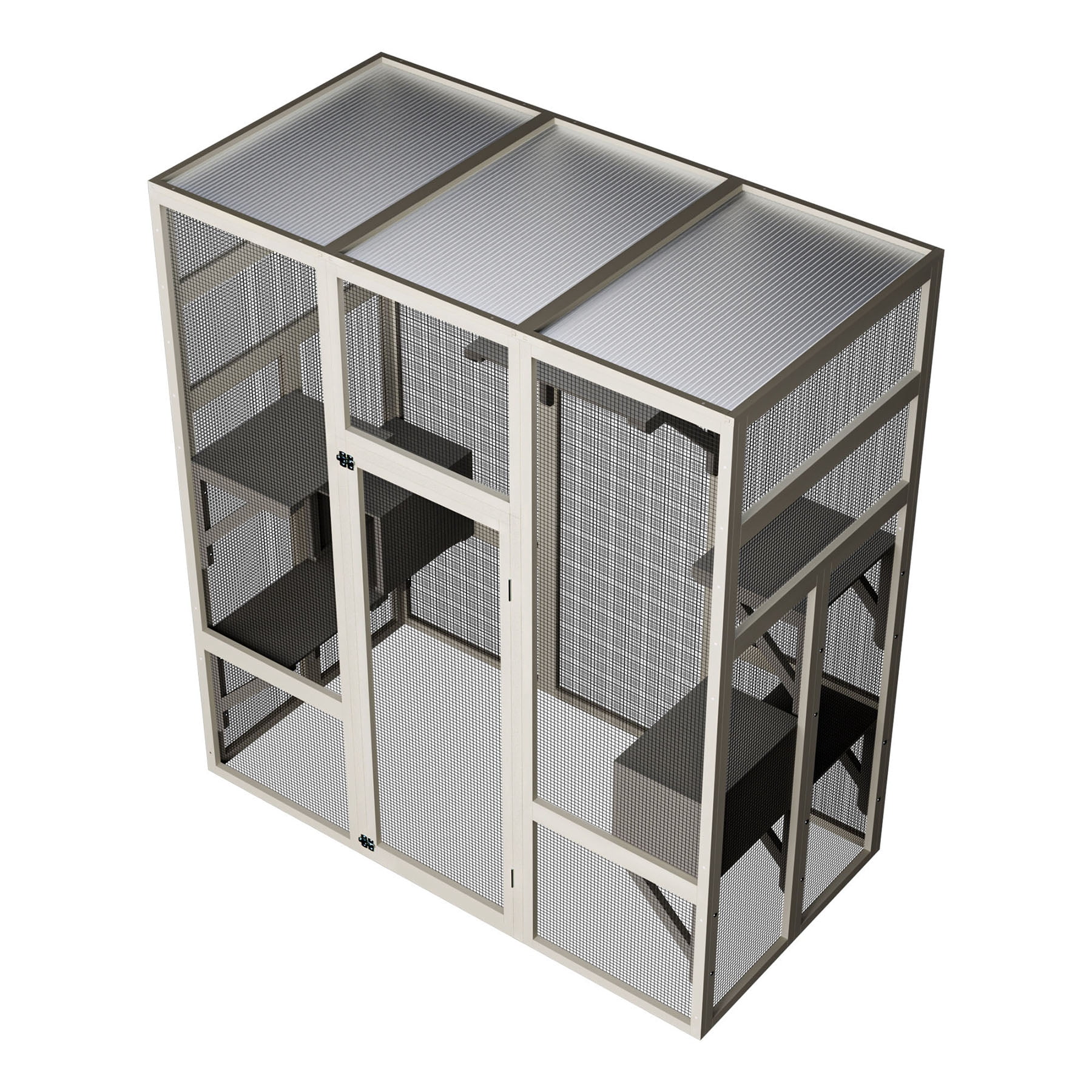 S-HOME Large Outdoor Wooden Cat House Catio 62.6 Inch Solid Wood Cat Cage Shelter with Anti-UV and Waterproof Features