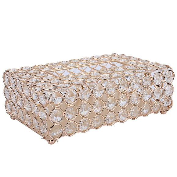 Caja de pañuelos rectangular de cristal artificial, soporte para papel de seda, decoración del hogar (dorado)