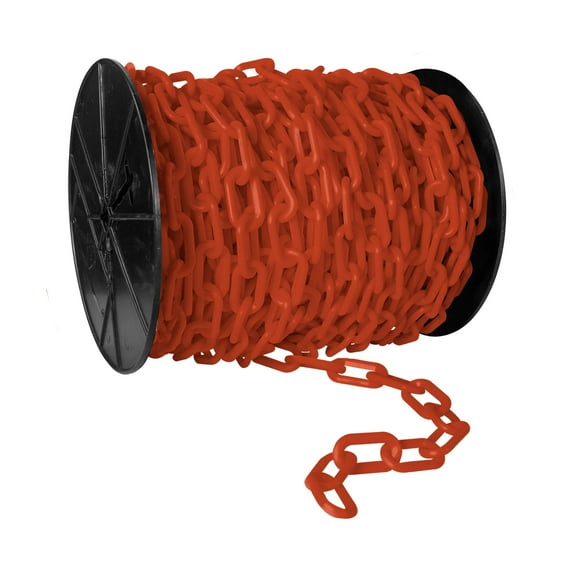 2 Inch x 100 Feet Traffic Orange Heavy Duty Plastic Safety Chain Reel