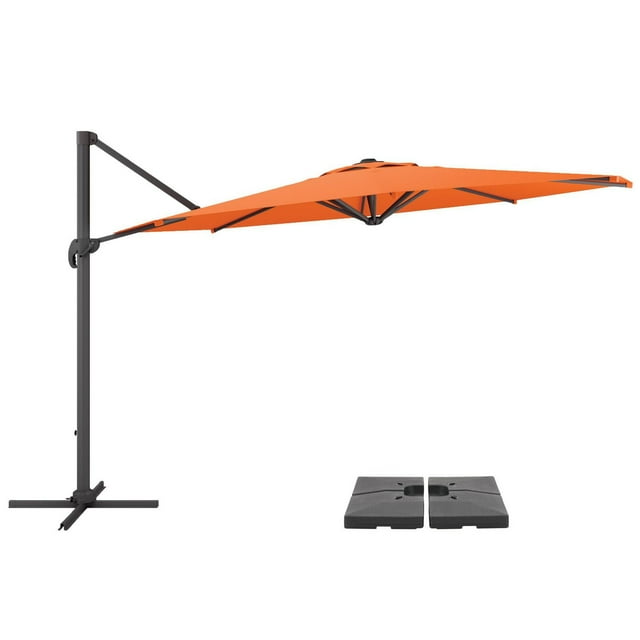 CorLiving 11.5ft Deluxe Offset Tilting Rotating Patio Umbrella with Aluminum Frame & Deluxe Base Weights