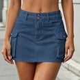 thumbnail image 2 of Tqcoqu Women’s High Waist Double Button Cargo Mini Skirt, Solid Color A Line Denim Skirt with Flap Pockets,Women's,Size S-XL, 2 of 7