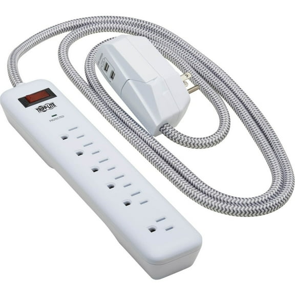 Tripp Lite Surge Protector Power Strip 7-Outlet 2 USB Ports White TLP616USB