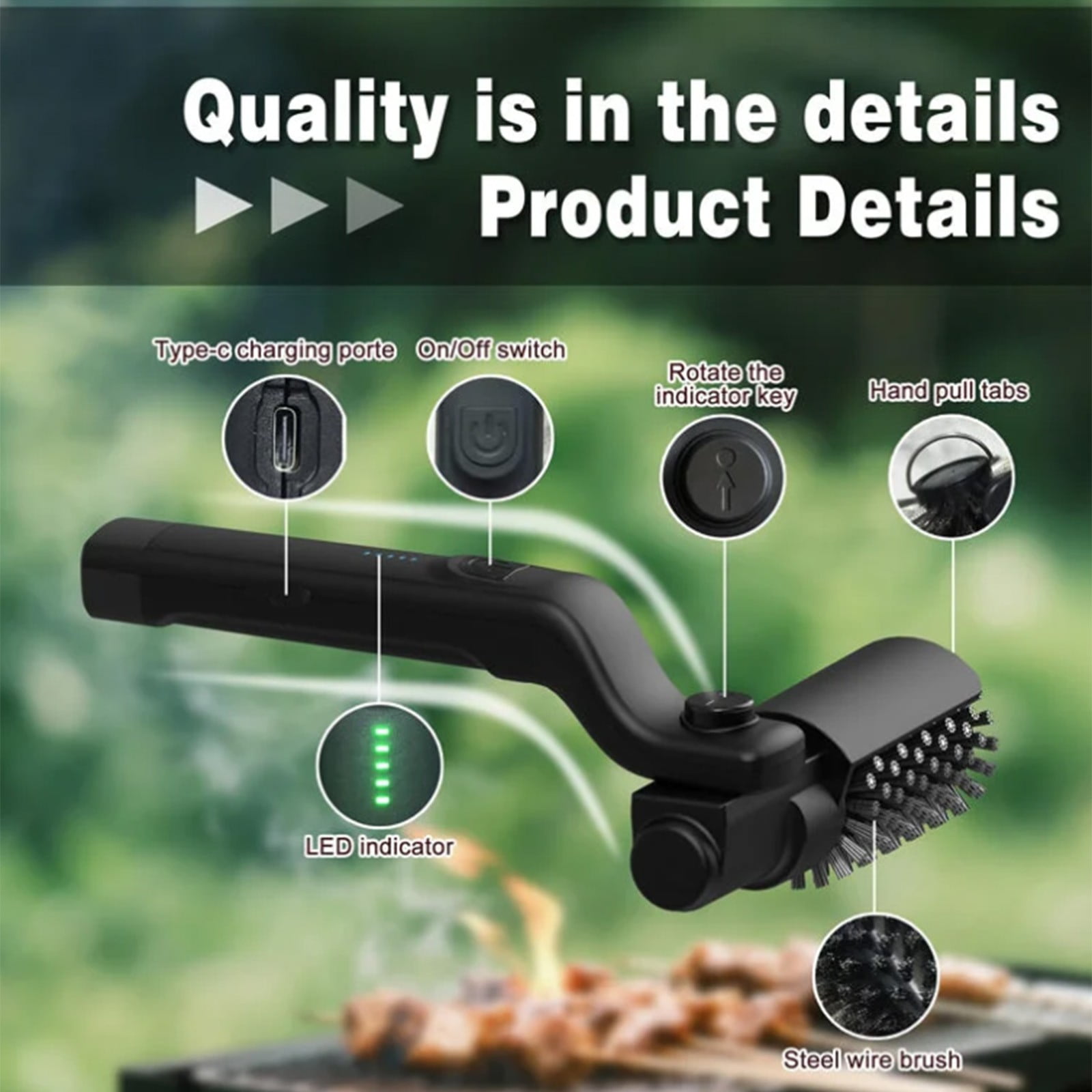 Electric Grill Brush for Outdoor Grill Rechargeable Electric Grill Cleaning Brush with Adjustable Head, Heat-Resistant Handle for Outdoor Grill Maintenance Electric Grill Cleaner