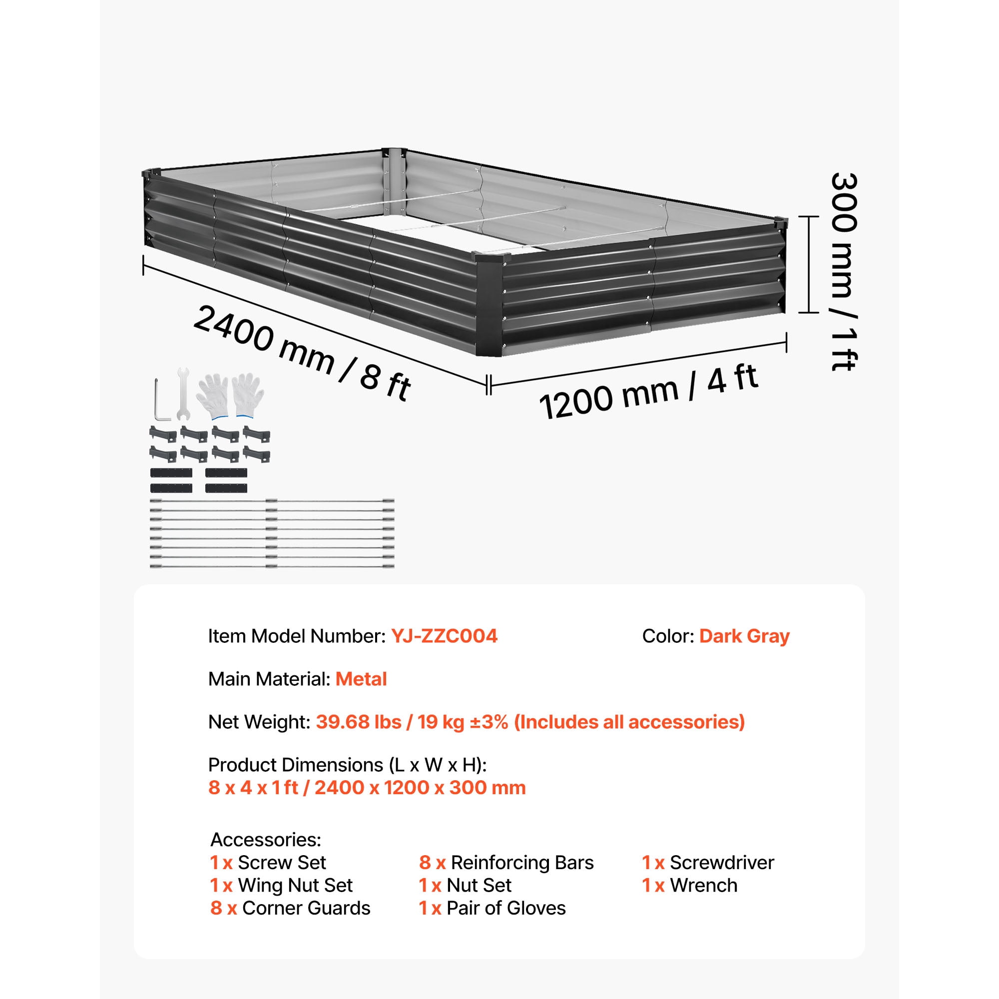 KFFKFF 2 Pack Galvanized Raised Garden Beds, 8 x 4 x 1 ft, Rectangular Metal Planter Boxes Kit for Outdoor Use, Bottomless Elevated Planting Box with Gloves, Alu-Zinc Material, Dark Gray