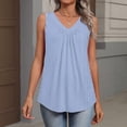 thumbnail image 3 of Kixjoy Womens Tank Tops Loose Fit V Neck Tank Tops Sleeveless Fashion Pleated Shirt Summer Floral Print Lounge Soft Tank Tops, Light Blue S, 3 of 6
