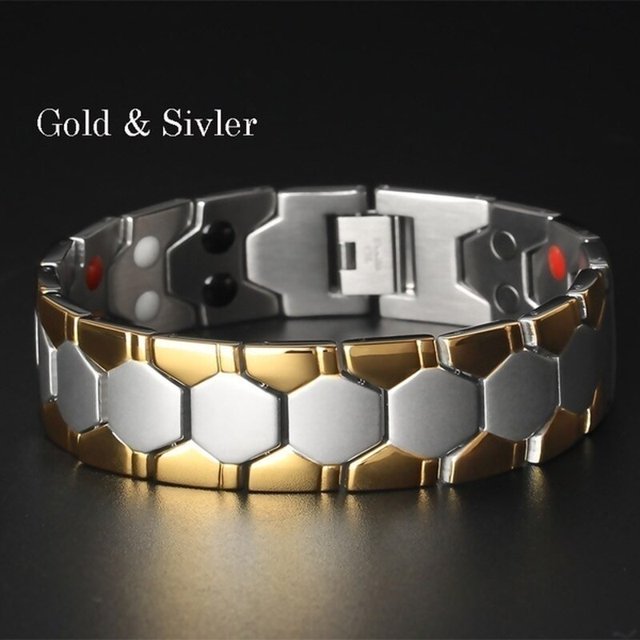 pulsera hombre regalos para hombre originales pulsera hombre acero inoxidable Pulsera de acero inoxidable para Hombre, joyería de lujo, biomagnética, para terapia, salud y energía, chapada en oro
