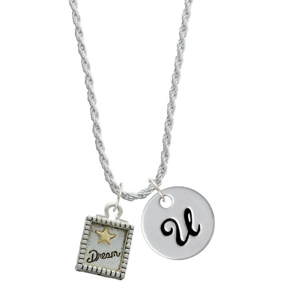Delight Jewelry Two-tone Shadow Box ''Dream'' with Star Silvertone Script Initial Disc - U - Charm Necklace, 20"+3"