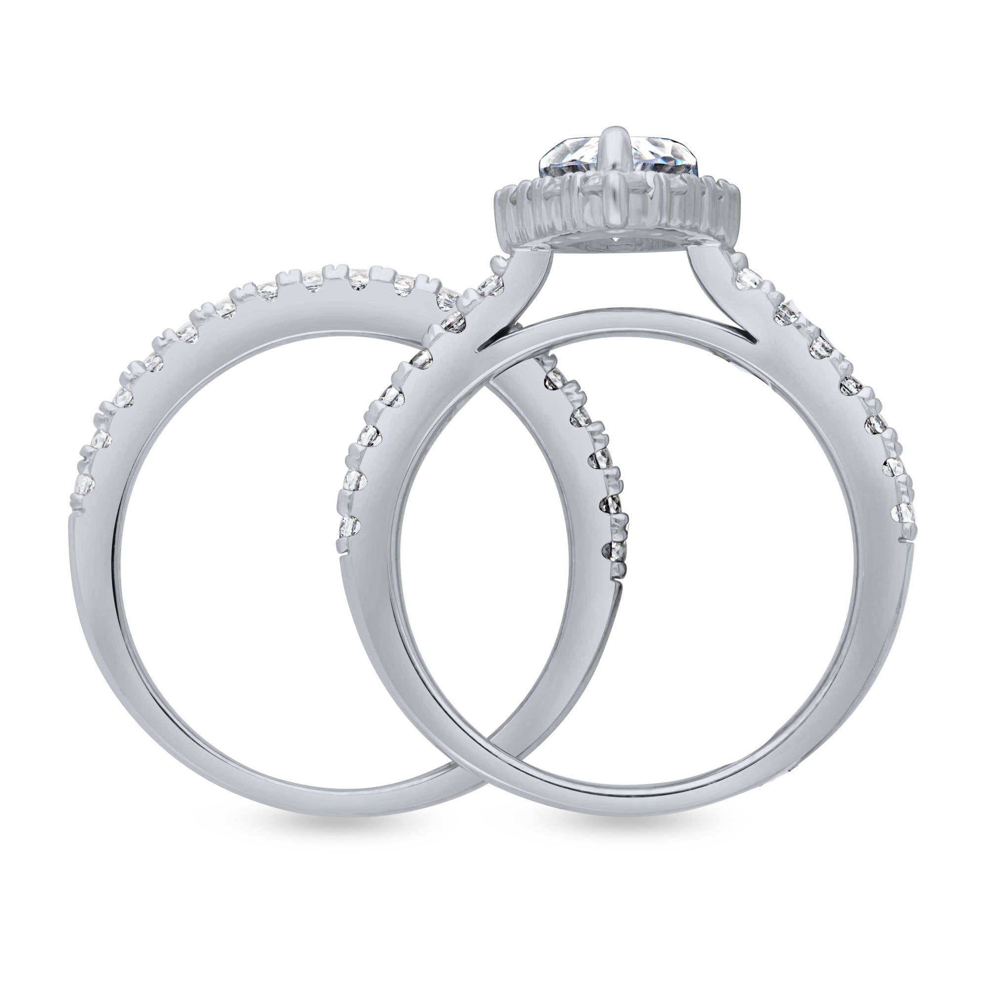 BERRICLE Sterling Silver Halo Wedding Engagement Rings Pear Cut Cubic Zirconia CZ Ring Set for Women, Rhodium Plated Size 6
